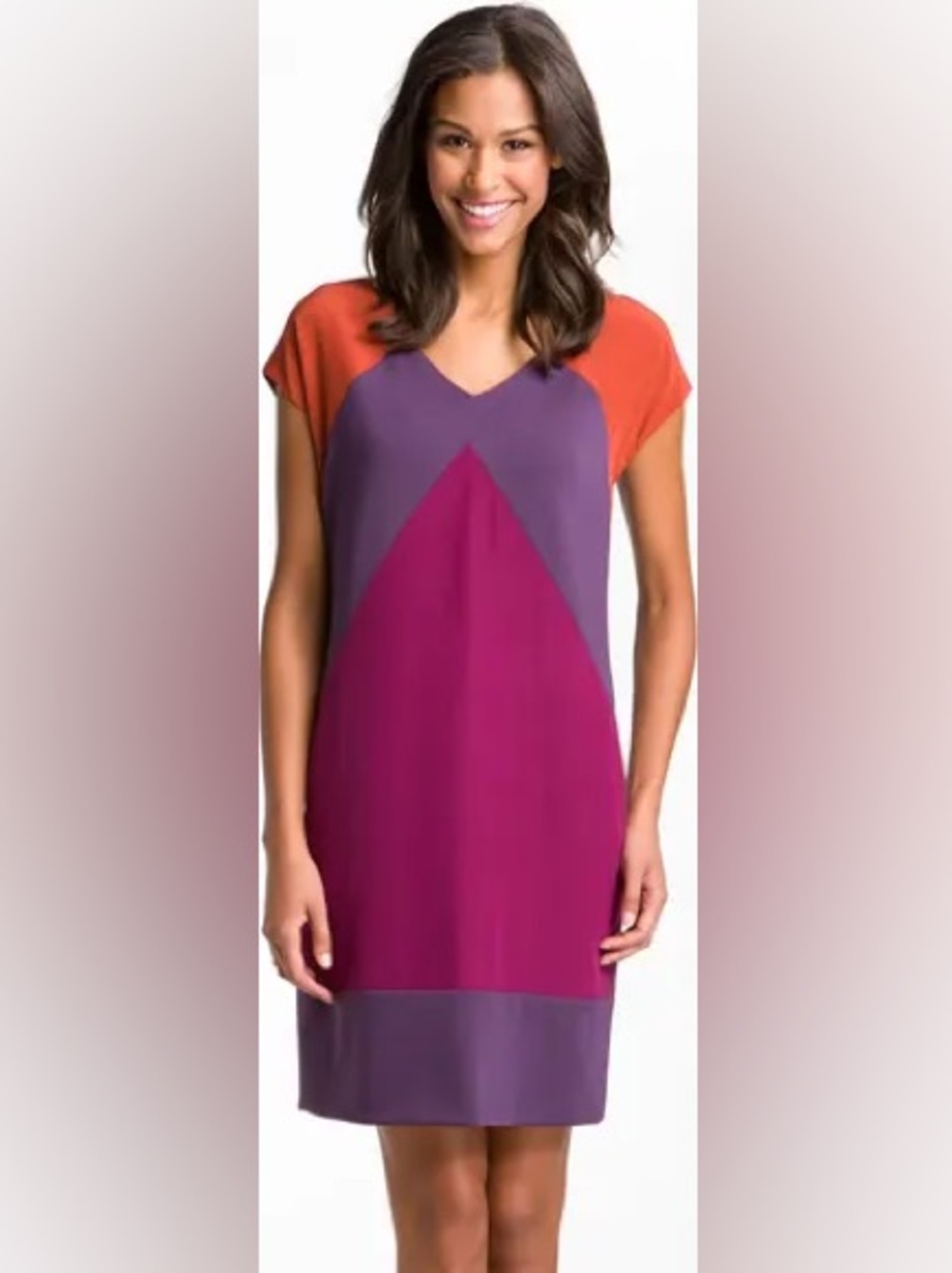 Suzi Chin x Maggy Boutique Chevron Colorblock Mixed Media Silk Shift Dress